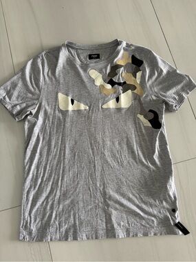 Fendi Men’s Gray Graphic Eye Print T-Shirt